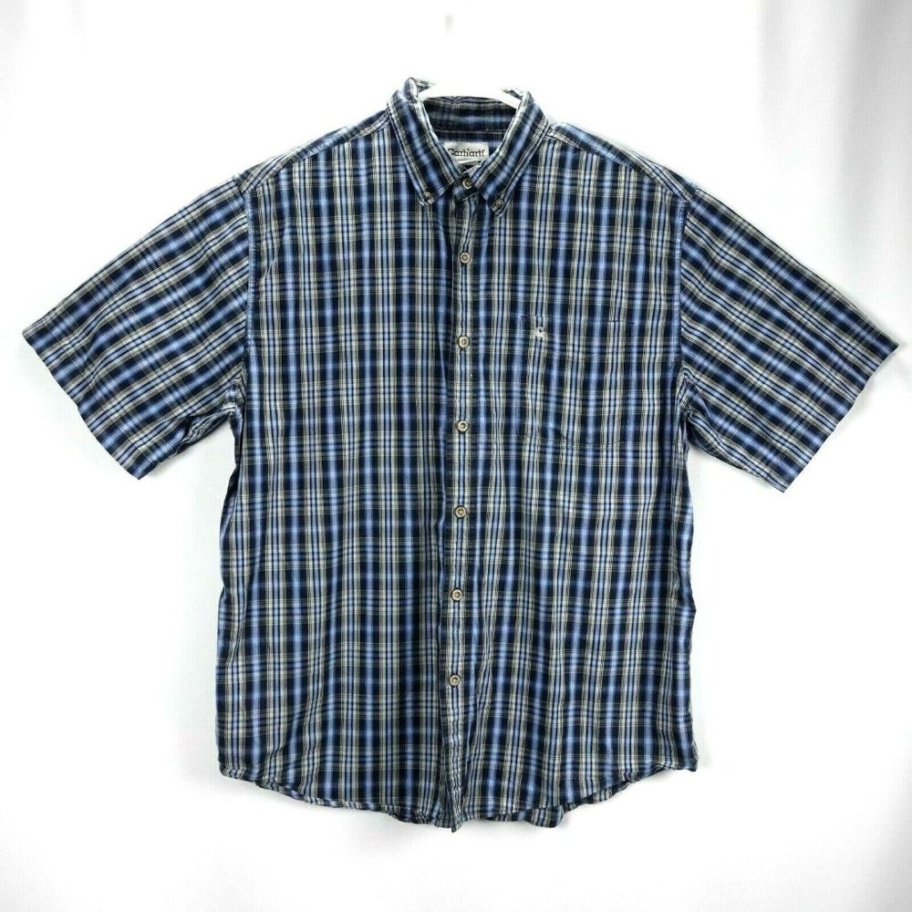 CARHARTT Men's Short Sleeve 100% Cotton Plaid Shirt Size XL